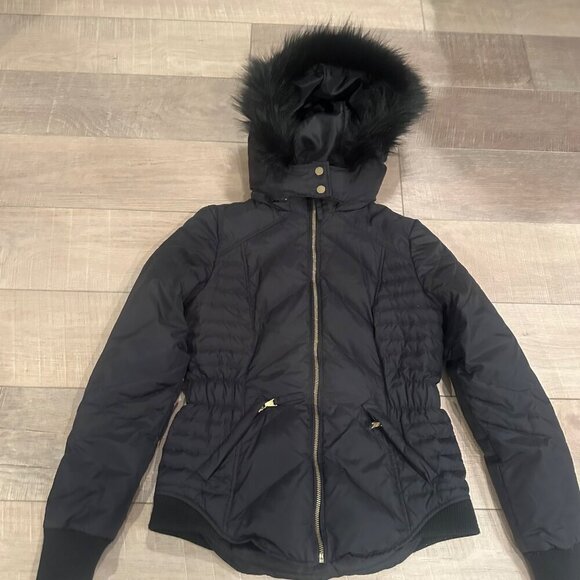 EXPRESS WOMENS BLACK HOODED PUFFER JACKET SIZE SMALL - Picture 1 of 9